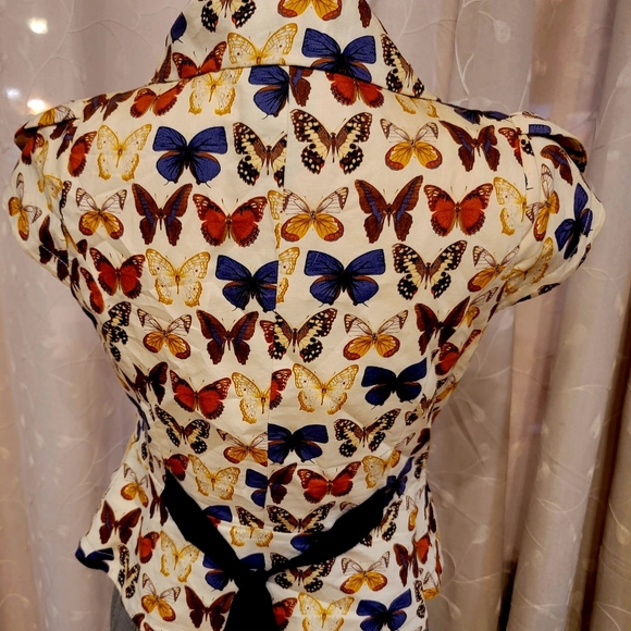 Anthropologie Elevenses Butterfly cap sleeve blazer jacket buttonup cardigan top - Picture 6 of 11